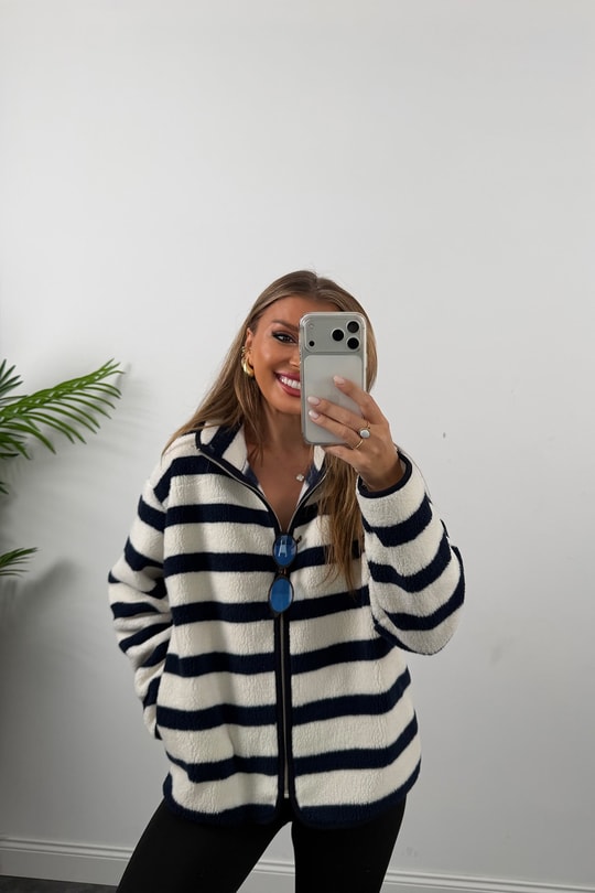 Oysh Model Polar Ceket Lacivert Çizgili