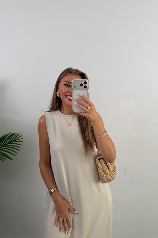 Oysh Pike Kumaş Dökümlü Basic Salaş Elbise Taş 