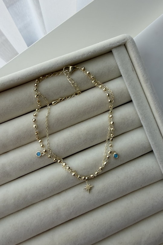 Özel Seri İkili Topçuk Zincir Kuzey Yıldızı Halhal