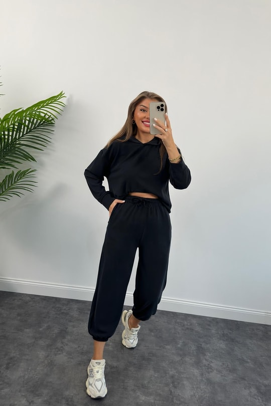 Özel Seri İthal Oysho Kumaş Kapüşonlu Sweat Pantolon Takım