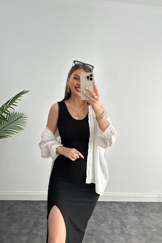Özel Seri Toparlayıcı Yırtmaçlı  Basic Kalem Elbise