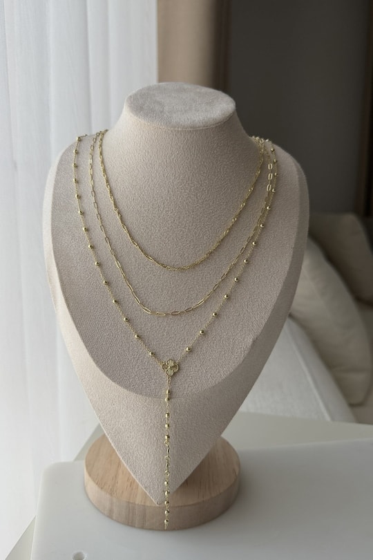 Özel Seri Yonca Model Üçlü Set Kolye