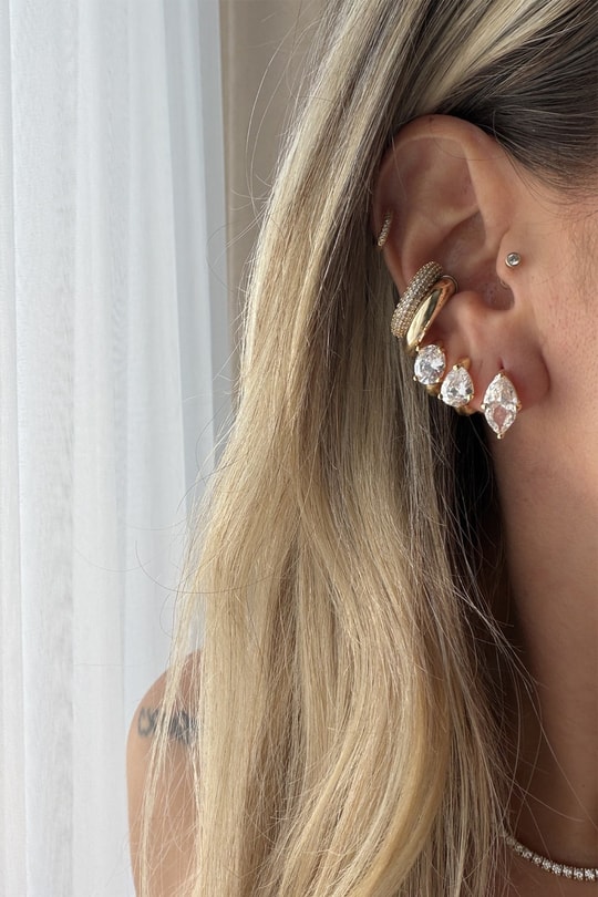 Özel Seri Zirkon Taşlı Badem Küpe
