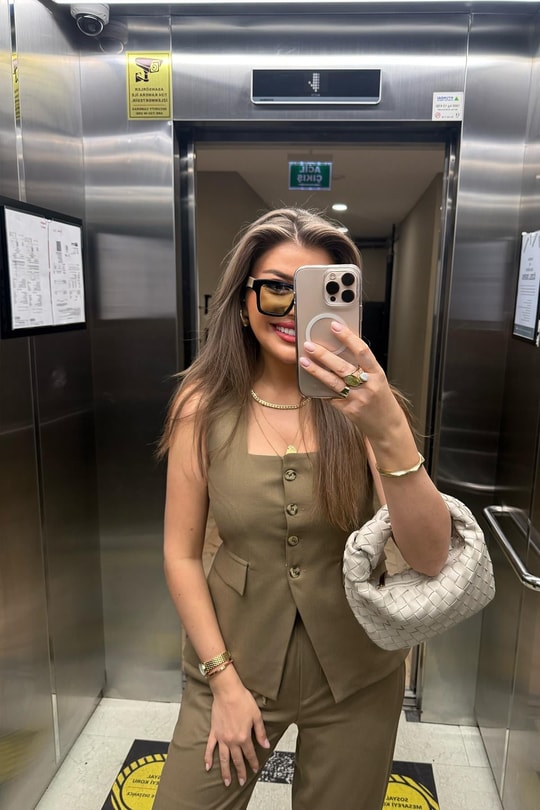 Perry Premium Poliviskon Yelek Palazzo Takım Karamel