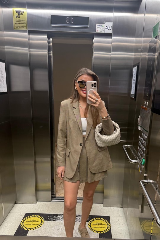 Perry Premium Şort Etek Blazer Ceket Ekoseli Takım