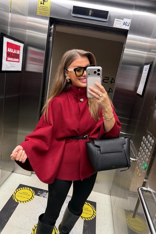 Pinterest Kemerli Kaşe Panço Kaban Bordo