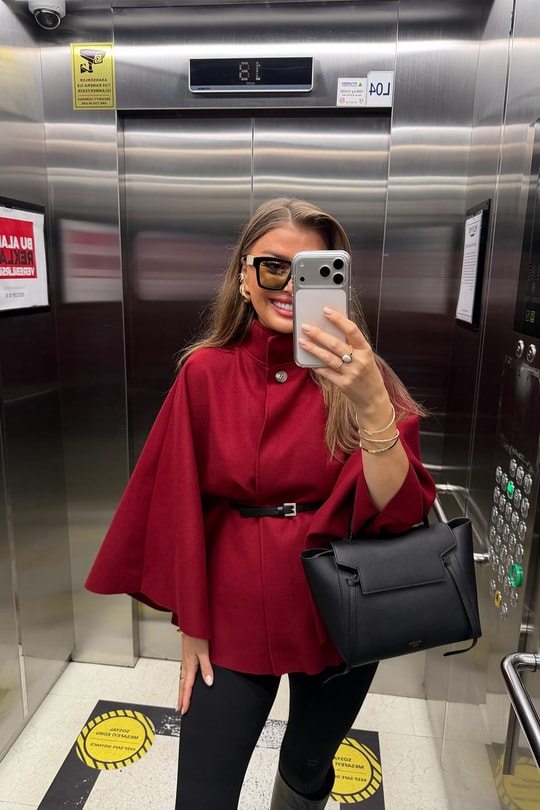 Pinterest Kemerli Kaşe Panço Kaban Bordo