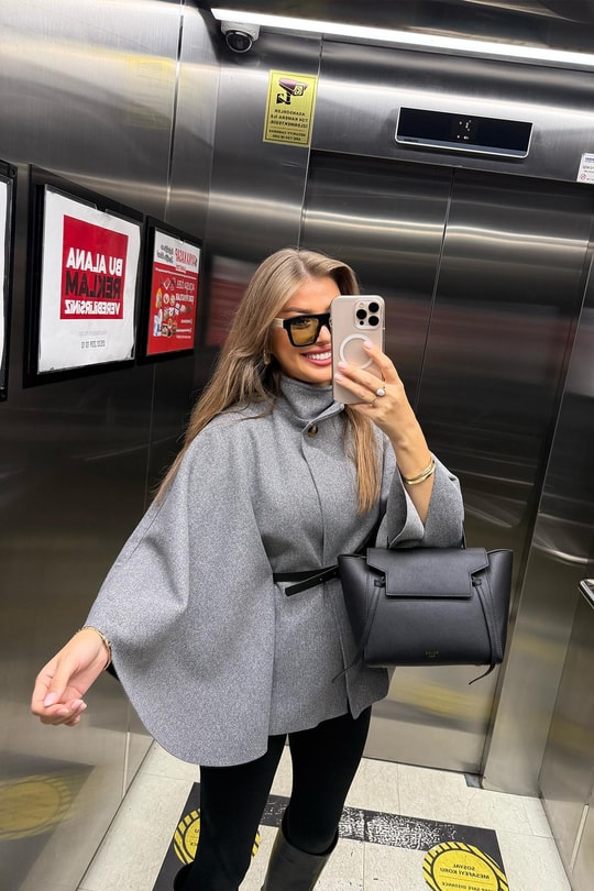 Pinterest Kemerli Kaşe Panço Kaban Gri