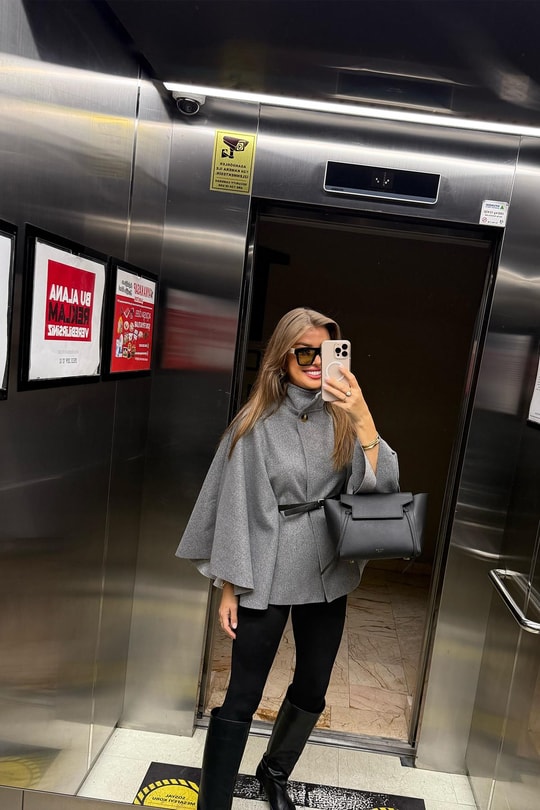 Pinterest Kemerli Kaşe Panço Kaban Gri