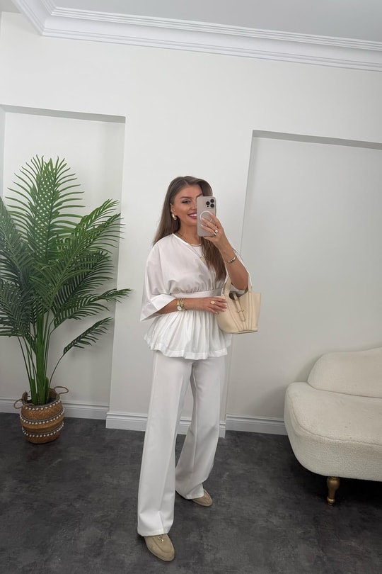 Pinterest Model Kimono Kol Pamuk Poplin Bluz Beyaz