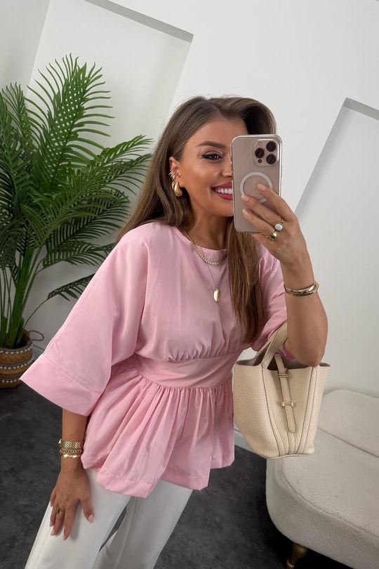 Pinterest Model Kimono Kol Pamuk Poplin Bluz Pembe
