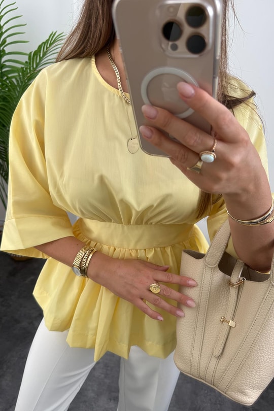 Pinterest Model Kimono Kol Pamuk Poplin Bluz Sarı