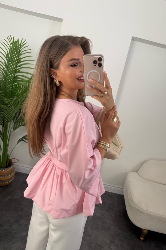 Pinterest Model Kimono Kol Pamuk Poplin Bluz Pembe