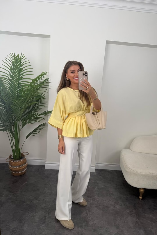 Pinterest Model Kimono Kol Pamuk Poplin Bluz Sarı