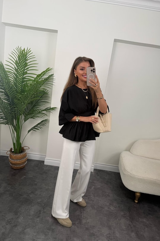 Pinterest Model Kimono Kol Pamuk Poplin Bluz Siyah