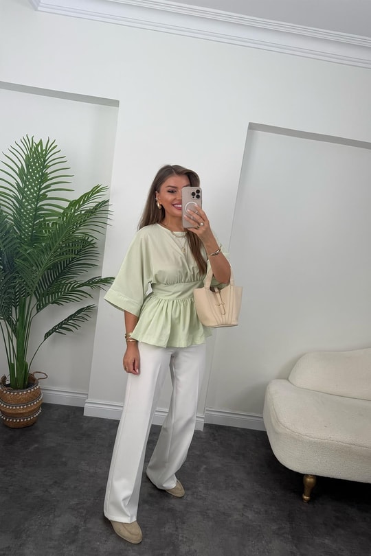 Pinterest Model Kimono Kol Pamuk Poplin Bluz Mint