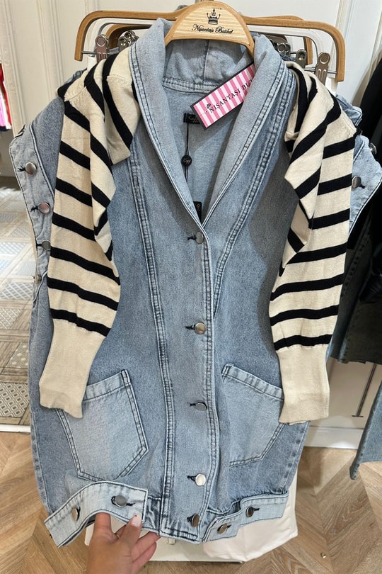 Premium Jean Seri Düğme Detaylı Uzun Yelek