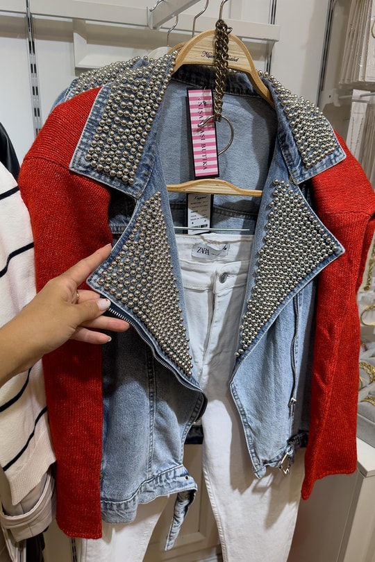 Premium Jean Serisi Zımba Detaylı Tasarım Biker Ceket