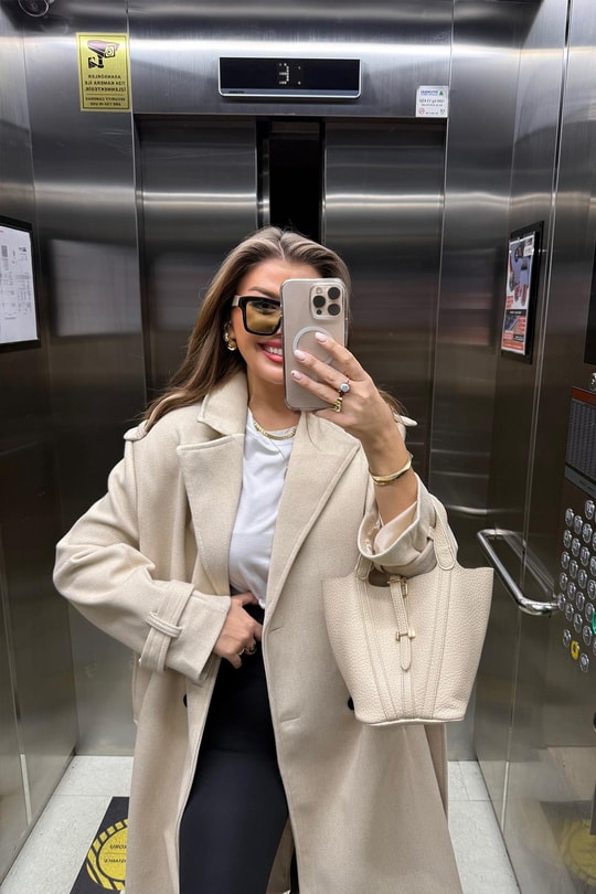 Premium Kalite Apoletli Kuşaklı 4 Düğme Kalın Kaşe Kaban Taş