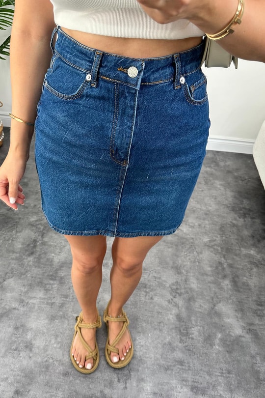 Premium Kalite Basic Jean Etek Koyu Mavi