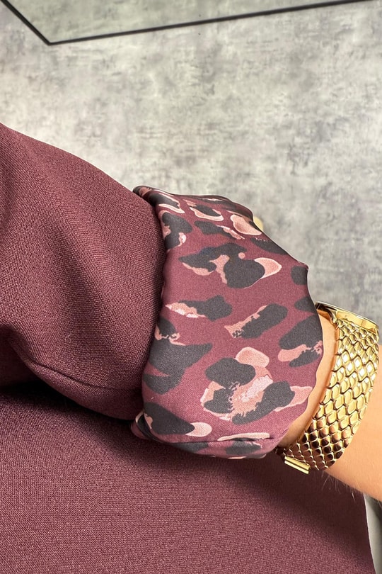 Premium Kalite Leopar Astarlı Double Kumaş Blazer Ceket Mürdüm Bordo