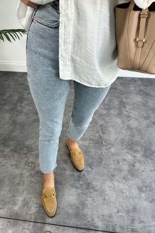 Premium Kalite Likralı Seri Paça Kesik Boyfit Jean Yıkamalı Mavi