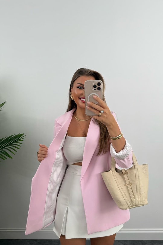 Premium Kalite Marin Astarlı Double Kumaş Blazer Ceket Şeker Pembe
