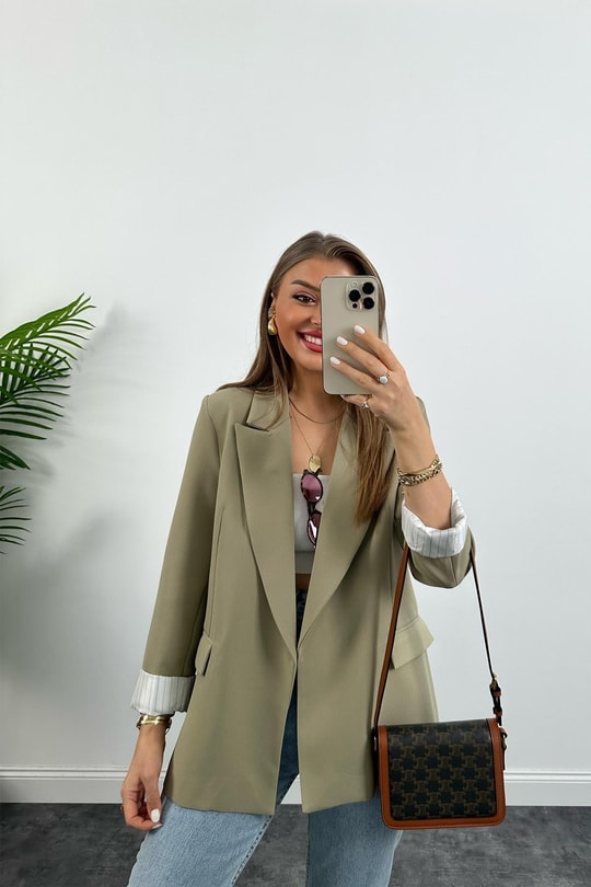 Premium Kalite Marin Astarlı Double Kumaş Blazer Ceket Haki