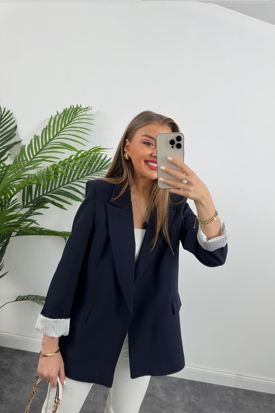 Premium Kalite Marin Astarlı Double Kumaş Blazer Ceket Lacivert