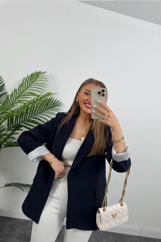 Premium Kalite Marin Astarlı Double Kumaş Blazer Ceket Lacivert