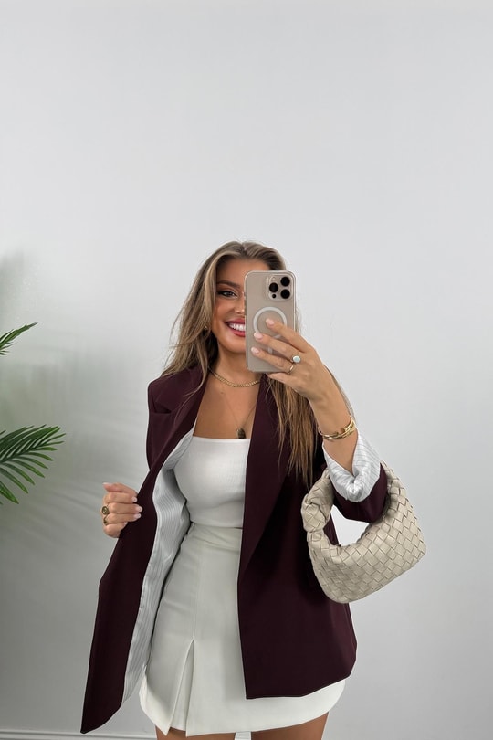 Premium Kalite Marin Astarlı Double Kumaş Blazer Ceket Mürdüm