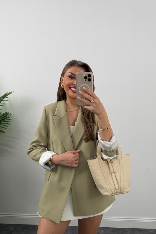 Premium Kalite Marin Astarlı Double Kumaş Blazer Ceket Haki 