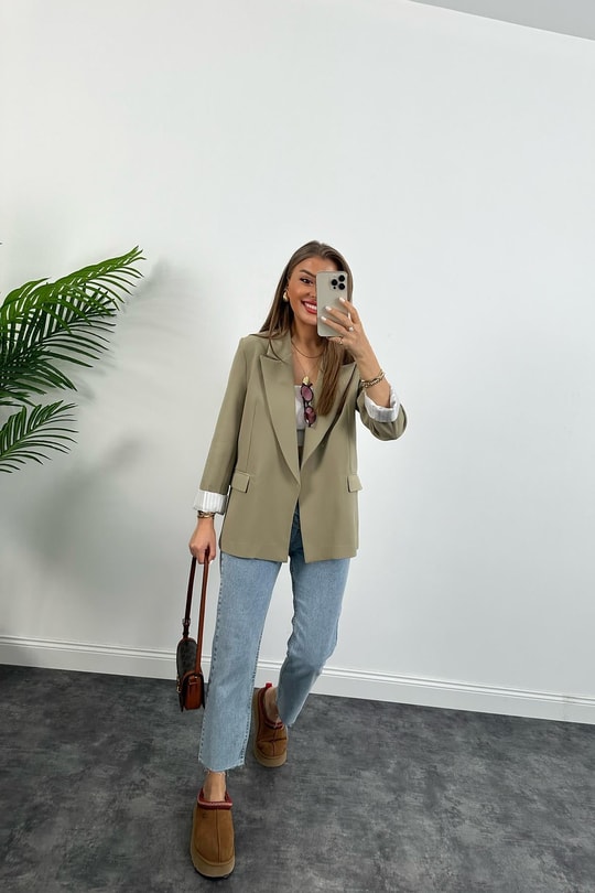 Premium Kalite Marin Astarlı Double Kumaş Blazer Ceket Haki
