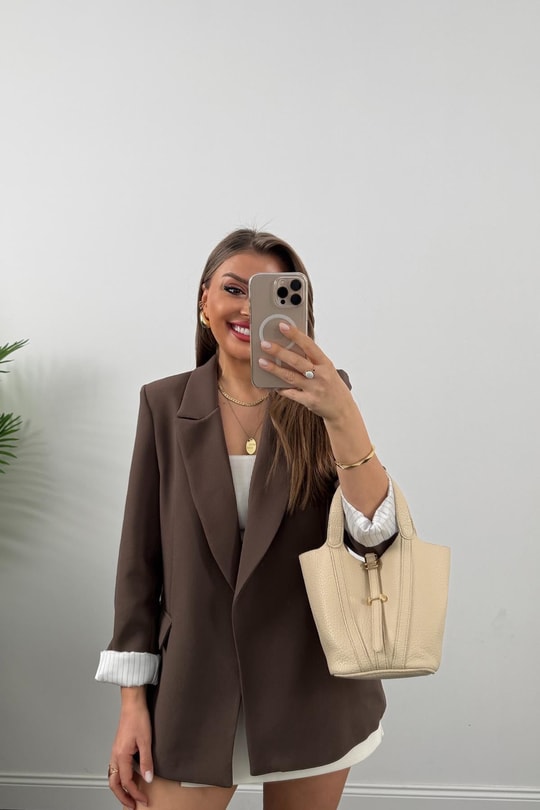 Premium Kalite Marin Astarlı Double Kumaş Blazer Ceket Kahverengi