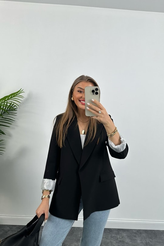 Premium Kalite Marin Astarlı Double Kumaş Blazer Ceket Siyah
