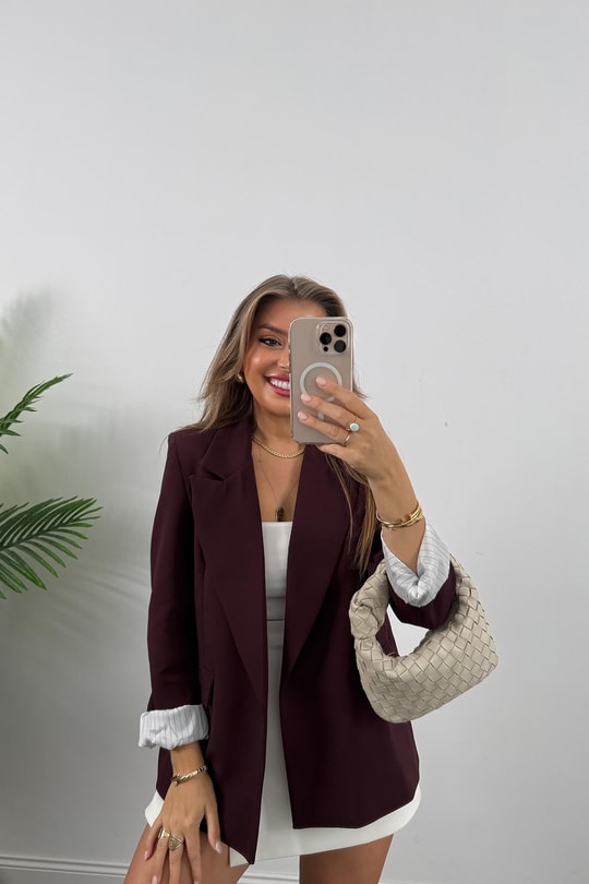 Premium Kalite Marin Astarlı Double Kumaş Blazer Ceket Mürdüm