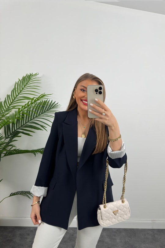 Premium Kalite Marin Astarlı Double Kumaş Blazer Ceket Lacivert