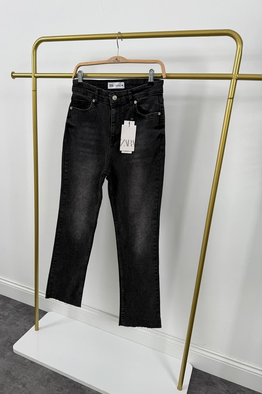 Premium Kalite Paçası Kesik Toparlayıcı Boyfit Jean Koyu Gri