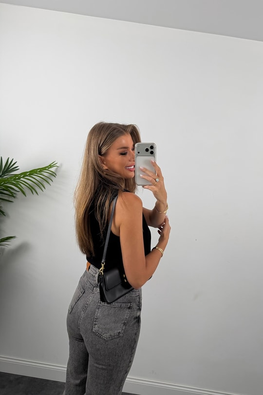 Premium Kalite Paçası Kesik Toparlayıcı Boyfit Jean Gri 1008  