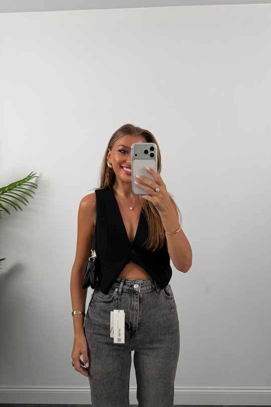 Premium Kalite Paçası Kesik Toparlayıcı Boyfit Jean Gri 1008  