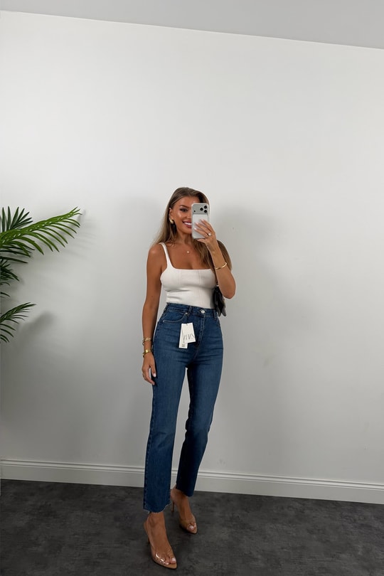 Premium Kalite Paçası Kesik Toparlayıcı Boyfit Jean Vintage Dark Blue 1020  