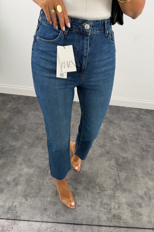 Premium Kalite Paçası Kesik Toparlayıcı Boyfit Jean Vintage Dark Blue 1020  