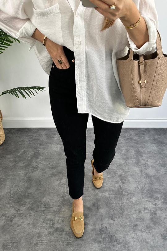 Premium Kalite Power Likra Paça Kesik Boyfit Jean Siyah
