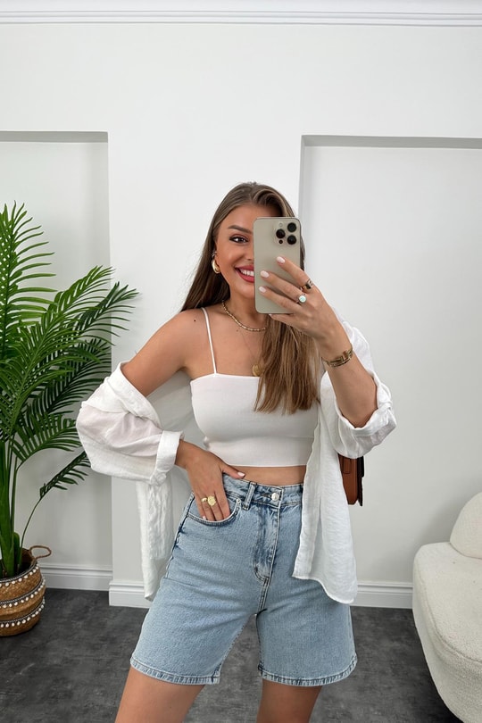 Premium Kalite Şehir Boy Boyfit Jean Şort  Yıkamalı Mavi