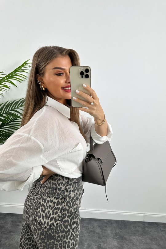 Premium Kalite Soluk Efekt Tam Pamuklu Likralı Leopar Palazzo Jean