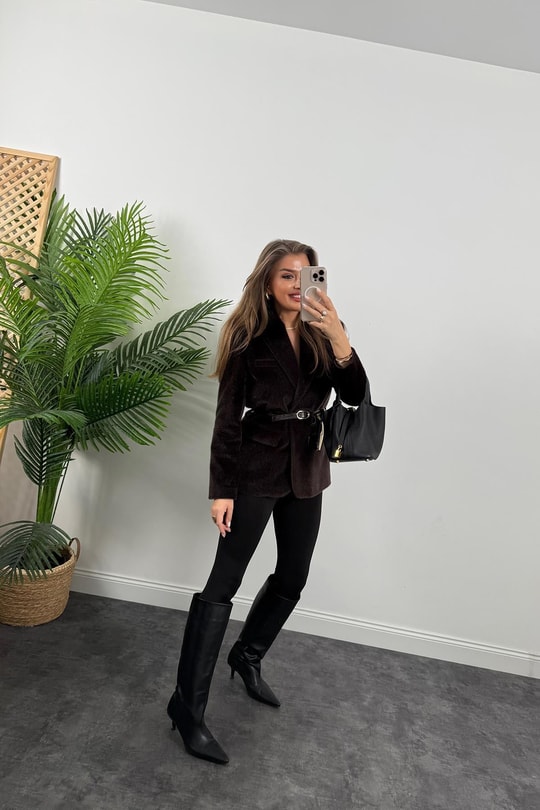 Premium Kalite Tay Tüyü Blazer Acı Kahve
