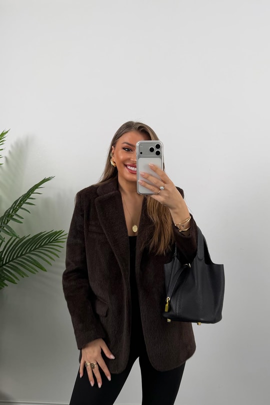 Premium Kalite Tay Tüyü Blazer Acı Kahve 
