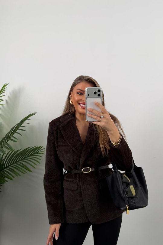 Premium Kalite Tay Tüyü Blazer Acı Kahve 