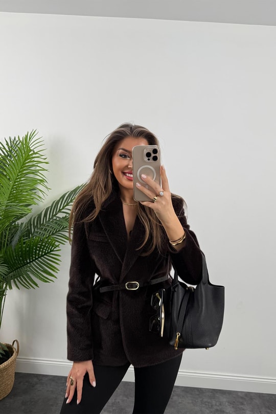 Premium Kalite Tay Tüyü Blazer Acı Kahve