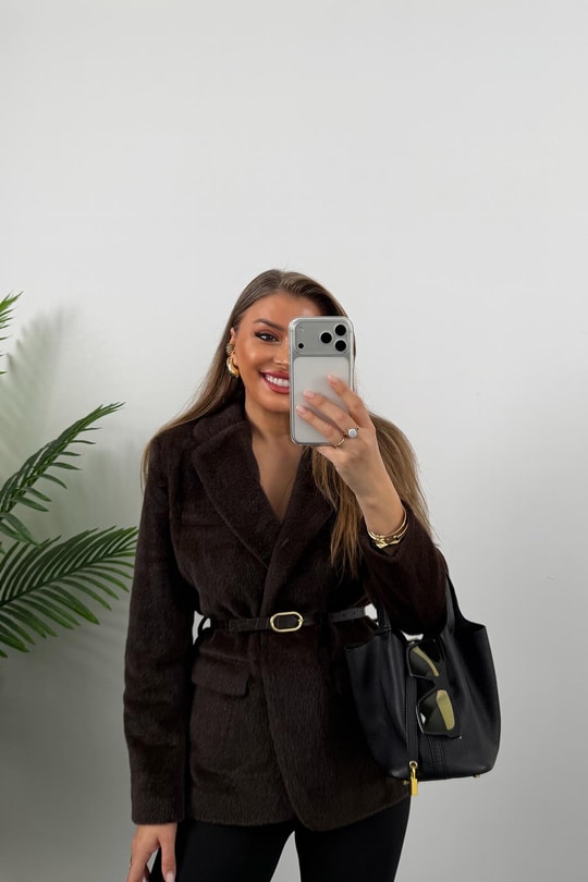 Premium Kalite Tay Tüyü Blazer Acı Kahve 